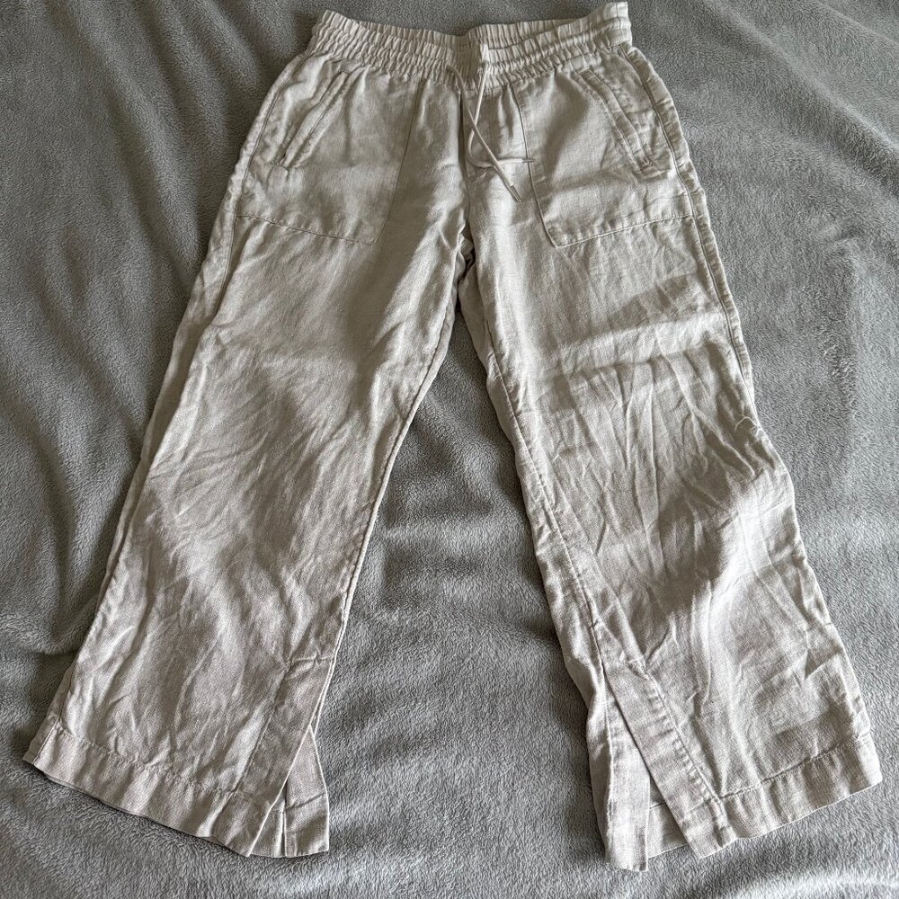 Athleta Women’s Beige 100% Linen Drawstring Pants, Size Small